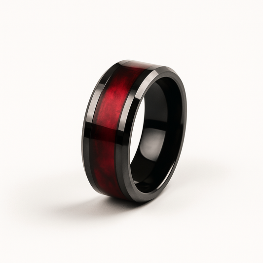 Anillo argolla con diseño de franja roja