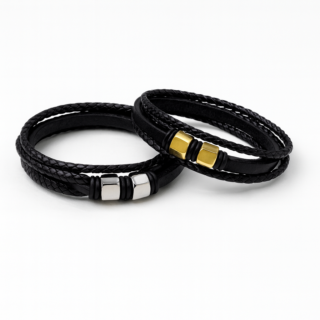 Pulsera en piel con placas