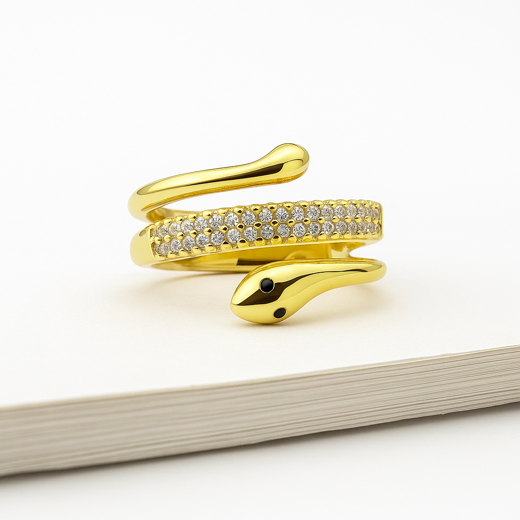 Anillo ajustable de serpiente con ojitos verdes