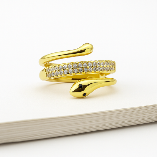 Anillo ajustable de serpiente con ojitos verdes