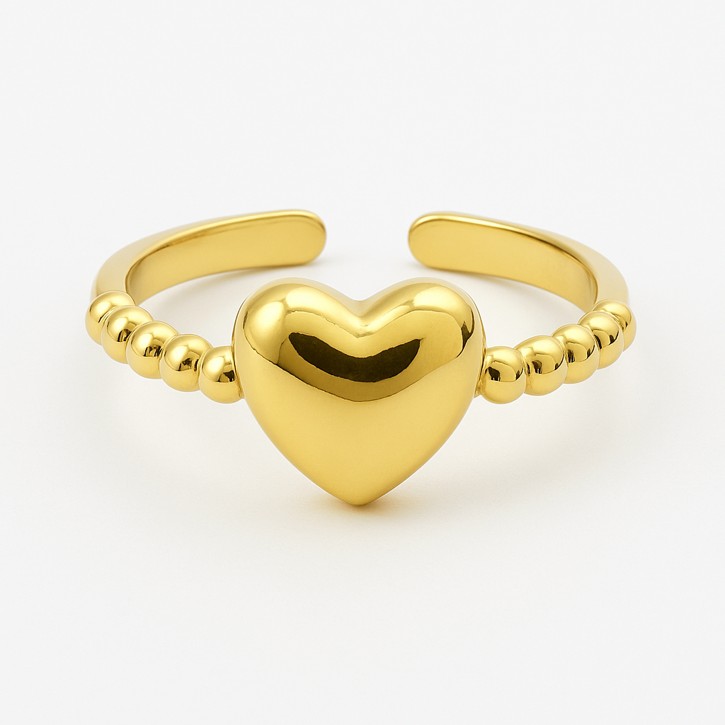 Anillo ajustable de corazon con bolitas