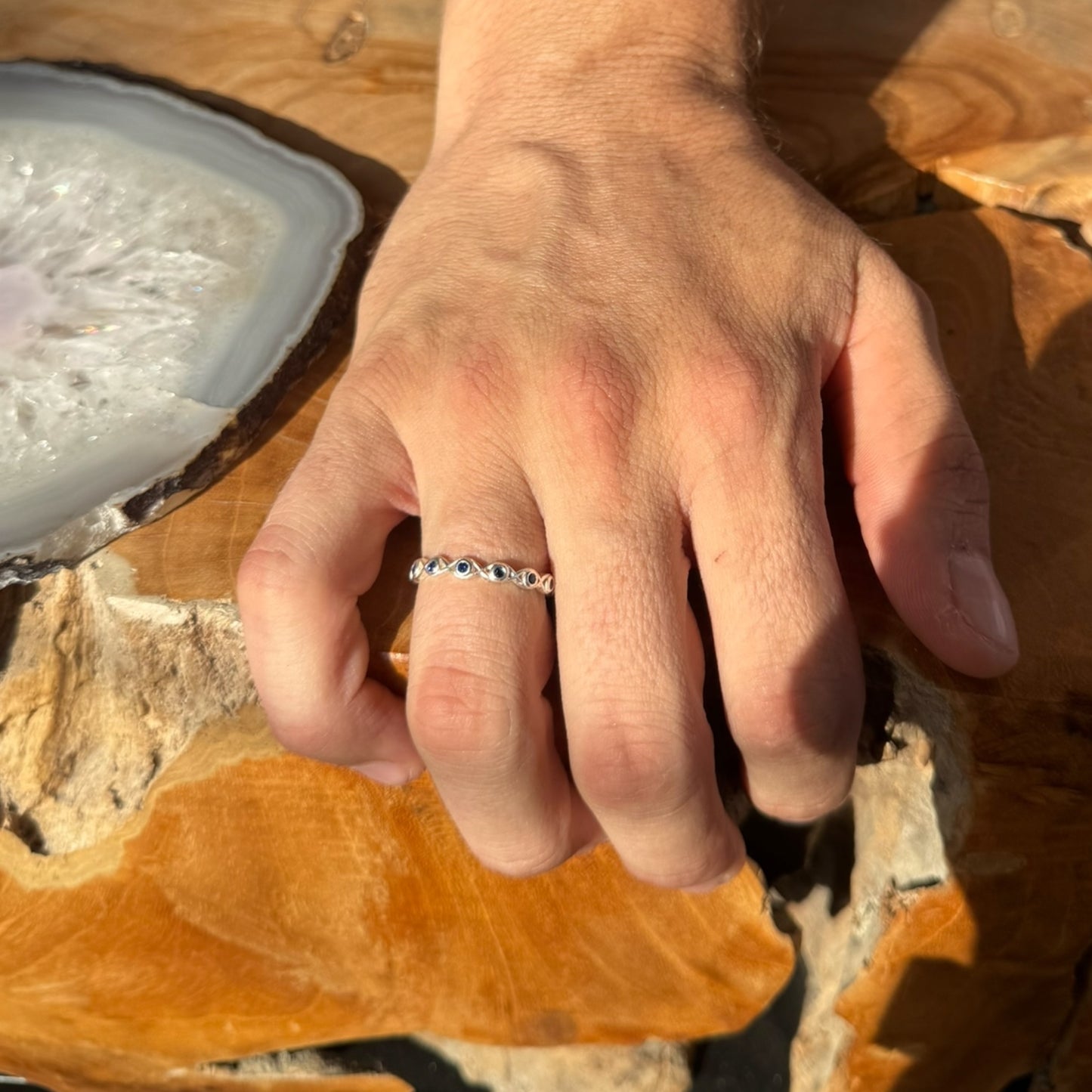 Anillo ojo turco con piedra azul