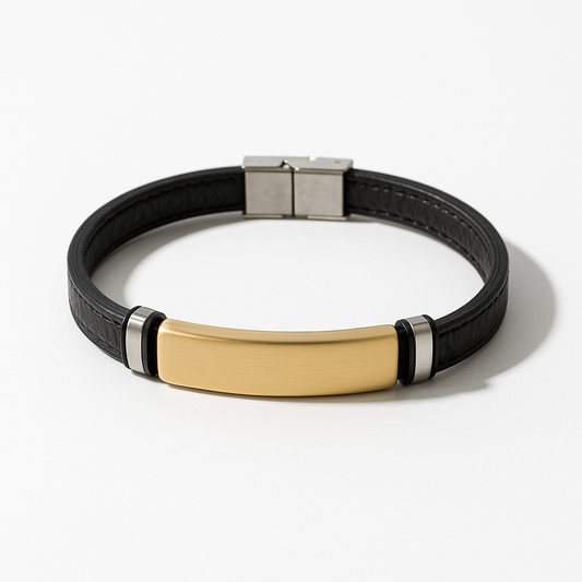 Extensible de piel y placa con arcos de acero dorado