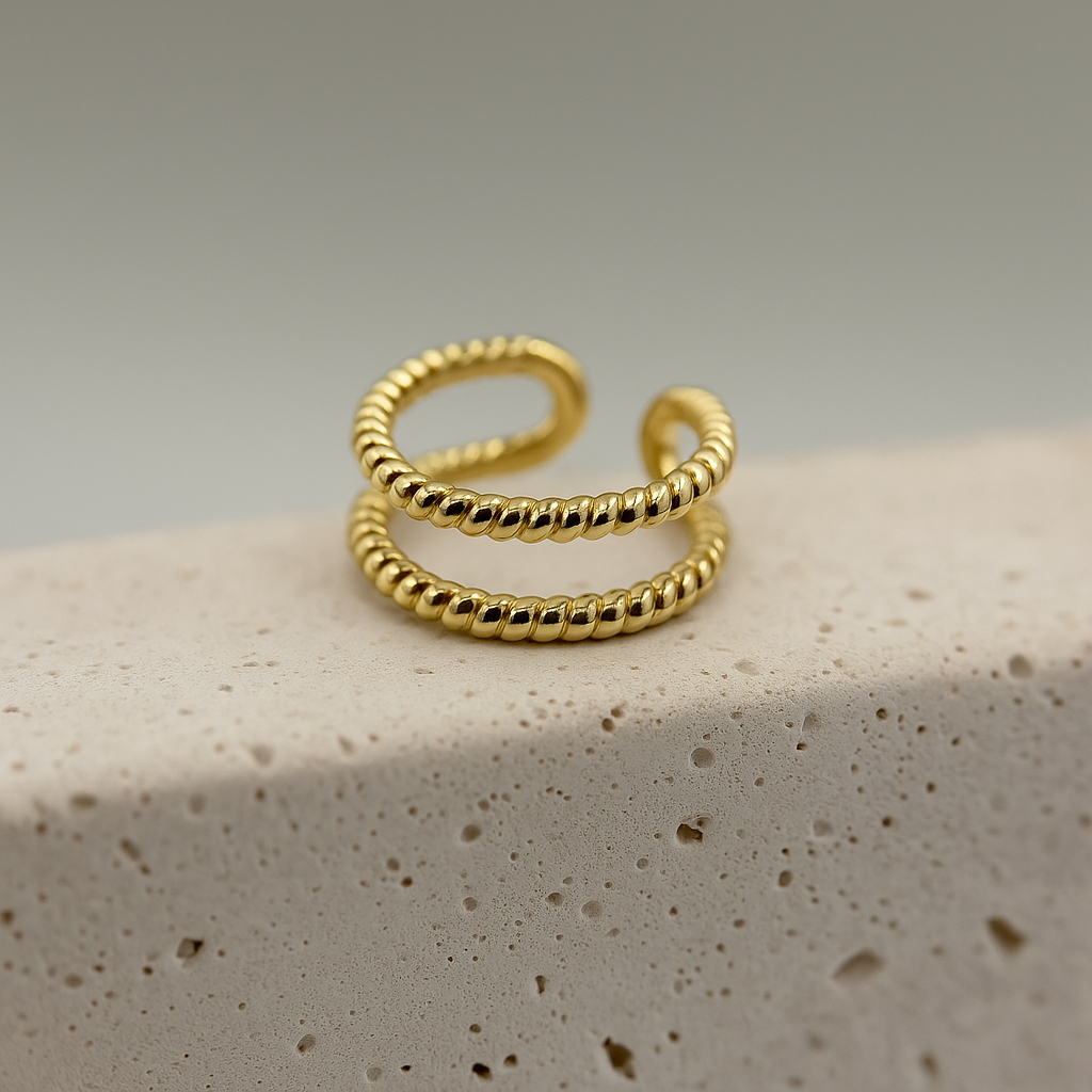 Ear cuff doble con textura de bolitas